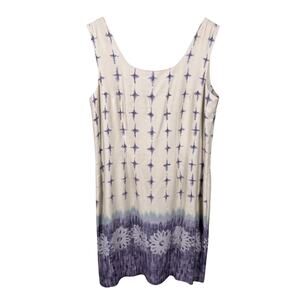Tommy Bahama Women Size 12 Beige Purple Graphic Tie Dye Floral Silk Sheath Dress